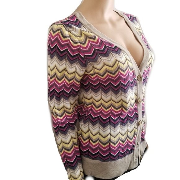 Banana Republic Chevron Striped Cardigan Sweater S - Picture 2 of 11